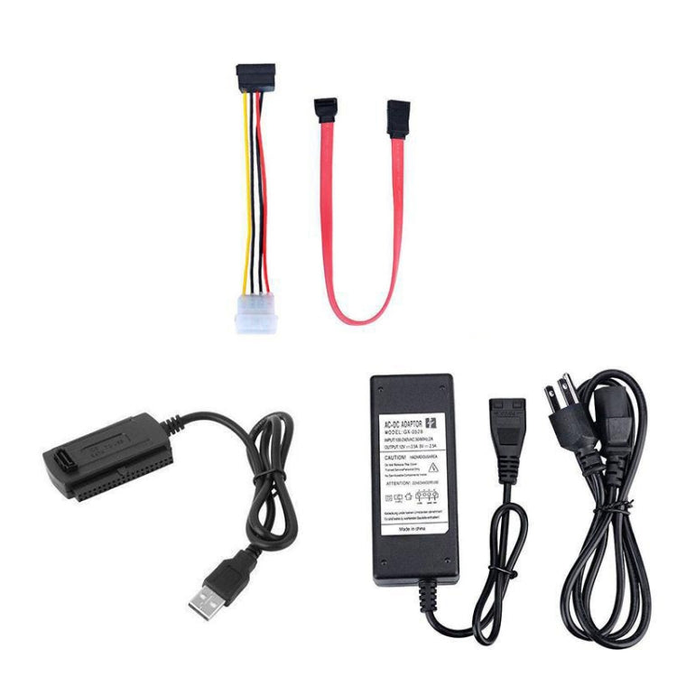 YP009 Three-Purpose USB to IDE/SATA Easy Drive Cable Hard Disk Drive Data Cable with Power Supply, US Plug Set, EU Plug Set, UK Plug Set