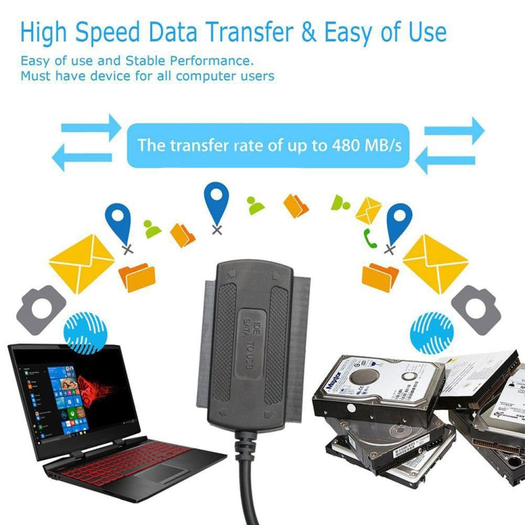 YP009 Three-Purpose USB to IDE/SATA Easy Drive Cable Hard Disk Drive Data Cable with Power Supply, US Plug Set, EU Plug Set, UK Plug Set