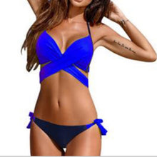 Load image into Gallery viewer, Ladies Cross Patchwork Swimwear Backless Split Bikini