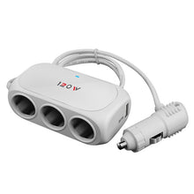 Load image into Gallery viewer, Car Charger Cigarette Lighter 1 In 3 Mobile Phone USB Car Charger, White, Black