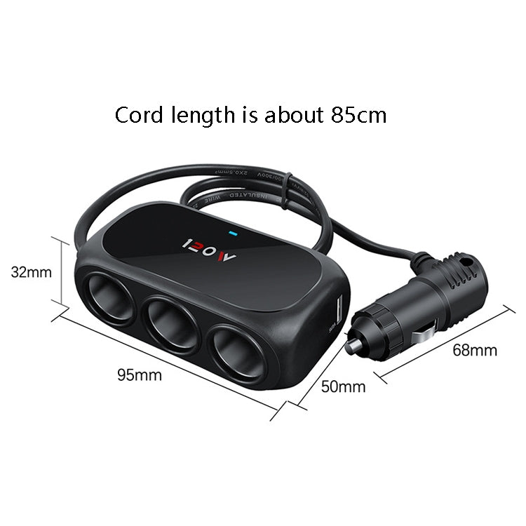 Car Charger Cigarette Lighter 1 In 3 Mobile Phone USB Car Charger, White, Black