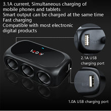 Load image into Gallery viewer, Car Charger Cigarette Lighter 1 In 3 Mobile Phone USB Car Charger, White, Black