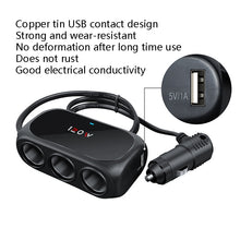 Load image into Gallery viewer, Car Charger Cigarette Lighter 1 In 3 Mobile Phone USB Car Charger, White, Black