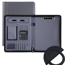 Load image into Gallery viewer, KC601 A4 Multifunctional Portable Folder Business Zipper Bag Leather Folder, Style:, No Chargeable No Calculator No Memo Pad (Black), No Chargeable No Calculator No Memo Pad (Dark Blue), No Chargeable No Calculator No Memo Pad (Gray)                   ...