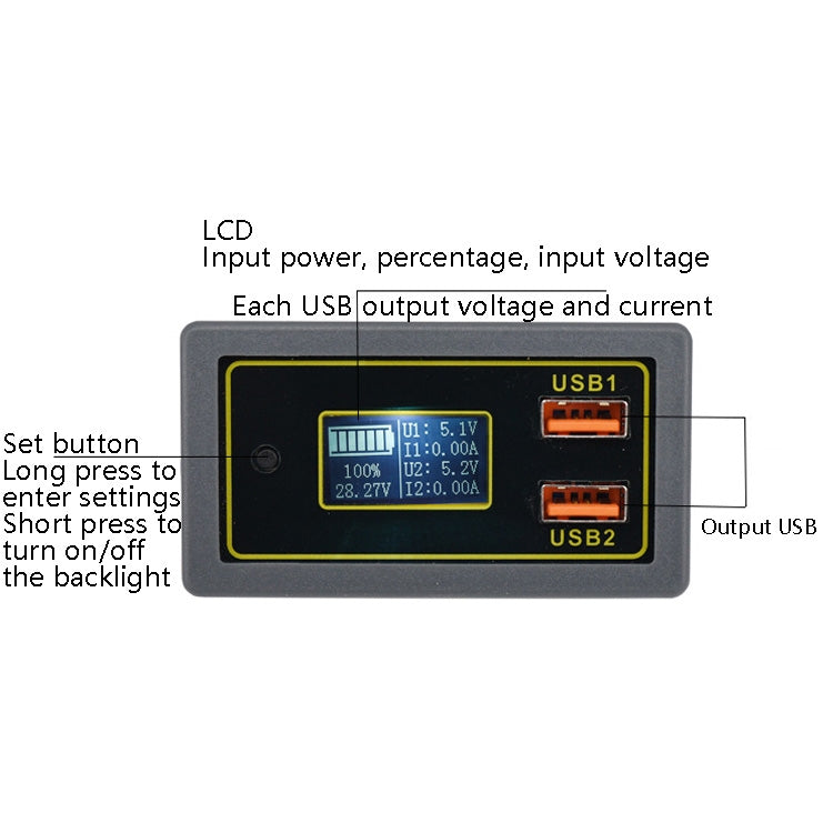 Car DC Voltage Electricity Table 12/24V Battery Lead-Acid Battery Turn 5V USB Fast Charge Display, Car DC Voltage Electricity Table