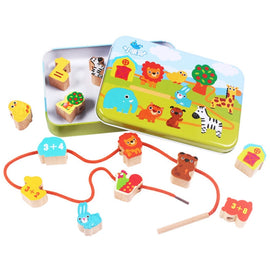 Wooden Toys Baby DIY Toy Cartoon Fruit Animal Stringing Threading Wooden Beads Toy