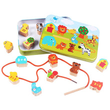 Load image into Gallery viewer, Wooden Toys Baby DIY Toy Cartoon Fruit Animal Stringing Threading Wooden Beads Toy, Girl, Animal, Sea Animal, Transportation, Vegetable and Fruit