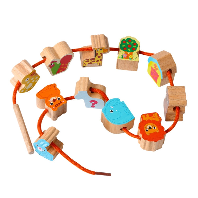 Wooden Toys Baby DIY Toy Cartoon Fruit Animal Stringing Threading Wooden Beads Toy
