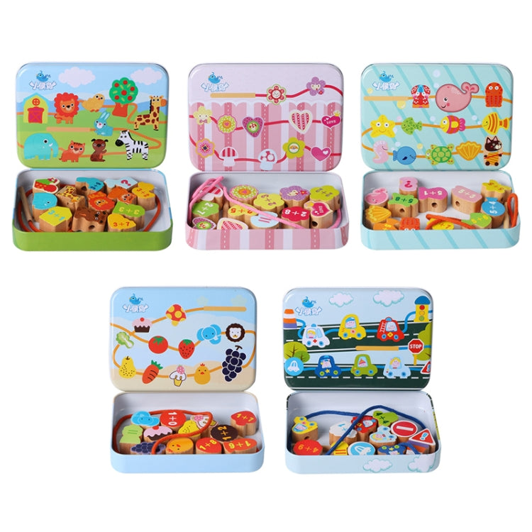 Wooden Toys Baby DIY Toy Cartoon Fruit Animal Stringing Threading Wooden Beads Toy, Girl, Animal, Sea Animal, Transportation, Vegetable and Fruit