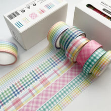 Load image into Gallery viewer, Paper Lattice Decorative Material Tape For Handbook, Rainbow Plaid, Black Plaid, Background Black, Texture, Basic Plaid, Stripe