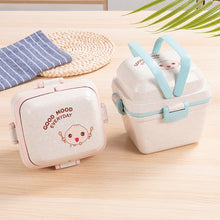 Load image into Gallery viewer, Wheat Straw Portable Three-Layer Lunch Box Can Be Microwaved, Blue, Pink