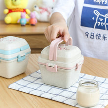 Load image into Gallery viewer, Wheat Straw Portable Three-Layer Lunch Box Can Be Microwaved, Blue, Pink