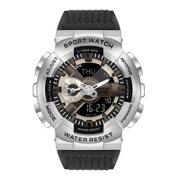 SANDA 9004 Men Symphony Dual Display Synchronous Outdoor Luminous Electronic Multifunction Watch