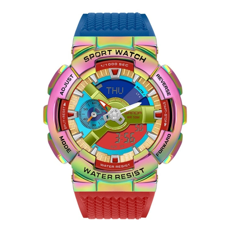 SANDA 9004 Men Symphony Dual Display Synchronous Outdoor Luminous Electronic Multifunction Watch