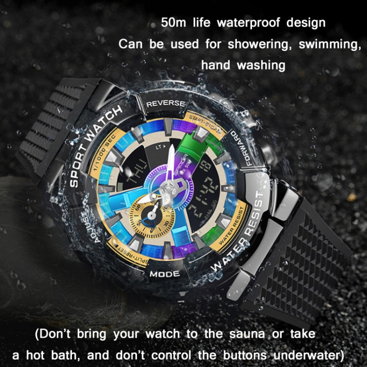 SANDA 9004 Men Symphony Dual Display Synchronous Outdoor Luminous Electronic Multifunction Watch