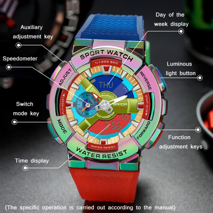 SANDA 9004 Men Symphony Dual Display Synchronous Outdoor Luminous Electronic Multifunction Watch