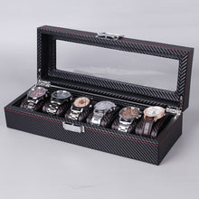Load image into Gallery viewer, Carbon Fiber PU Leather Watch Box Jewelry Storage Box Packaging Box, Style:, 6 Watch Positions, 10 Watch Positions, 12 Watch Positions, 05 Watch Positions, 6 + 3 Red Black, Double-layer