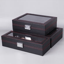 Load image into Gallery viewer, Carbon Fiber PU Leather Watch Box Jewelry Storage Box Packaging Box, Style:, 6 Watch Positions, 10 Watch Positions, 12 Watch Positions, 05 Watch Positions, 6 + 3 Red Black, Double-layer
