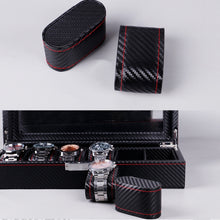 Load image into Gallery viewer, Carbon Fiber PU Leather Watch Box Jewelry Storage Box Packaging Box, Style:, 6 Watch Positions, 10 Watch Positions, 12 Watch Positions, 05 Watch Positions, 6 + 3 Red Black, Double-layer