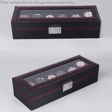 Load image into Gallery viewer, Carbon Fiber PU Leather Watch Box Jewelry Storage Box Packaging Box, Style:, 6 Watch Positions, 10 Watch Positions, 12 Watch Positions, 05 Watch Positions, 6 + 3 Red Black, Double-layer