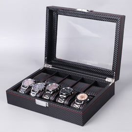 Carbon Fiber PU Leather Watch Box Jewelry Storage Box Packaging Box, Style:, 6 Watch Positions, 10 Watch Positions, 12 Watch Positions, 05 Watch Positions, 6 + 3 Red Black, Double-layer