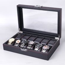 Load image into Gallery viewer, Carbon Fiber PU Leather Watch Box Jewelry Storage Box Packaging Box, Style:, 6 Watch Positions, 10 Watch Positions, 12 Watch Positions, 05 Watch Positions, 6 + 3 Red Black, Double-layer