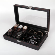 Load image into Gallery viewer, Carbon Fiber PU Leather Watch Box Jewelry Storage Box Packaging Box, Style:, 6 Watch Positions, 10 Watch Positions, 12 Watch Positions, 05 Watch Positions, 6 + 3 Red Black, Double-layer