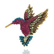 Load image into Gallery viewer, Inlaid Bee Bird Brooch Personality Clothing Pins Scarf Buckle, Colorful, Blue, Gold, Red Diamond, Blue Diamond