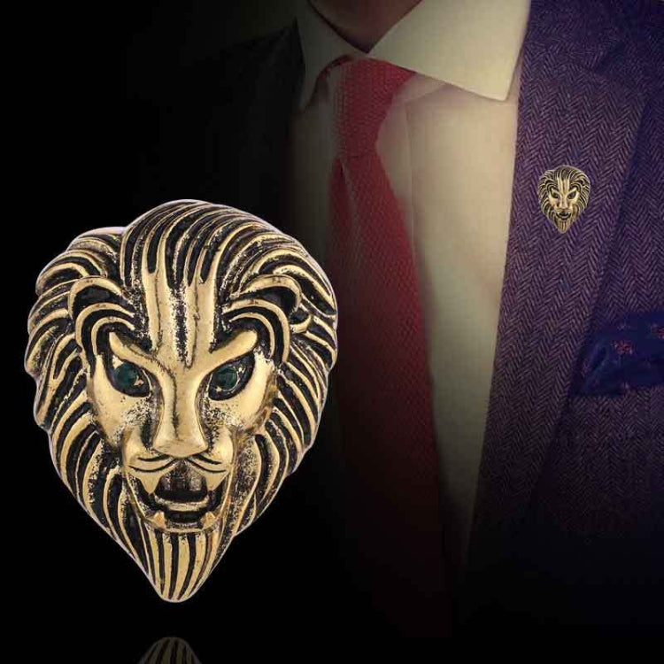 Personality Creative Lion Brooches Retro Alloy Animal Badge Coat Suit Chest Blossom, Lion(Silver), Lion(Golden)
