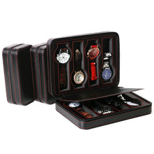Load image into Gallery viewer, PU Leather Full Carbon Fiber Zipper Watch Bag Watch Storage Display Box, Style:, 02 Watch Position, 04 Watch Position, 08 Watch Position Carbon Fiber