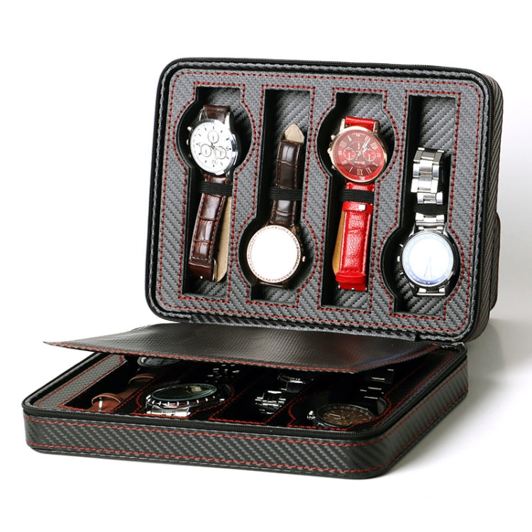 PU Leather Full Carbon Fiber Zipper Watch Bag Watch Storage Display Box, Style:, 02 Watch Position, 04 Watch Position, 08 Watch Position Carbon Fiber