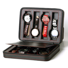 Load image into Gallery viewer, PU Leather Full Carbon Fiber Zipper Watch Bag Watch Storage Display Box, Style:, 02 Watch Position, 04 Watch Position, 08 Watch Position Carbon Fiber