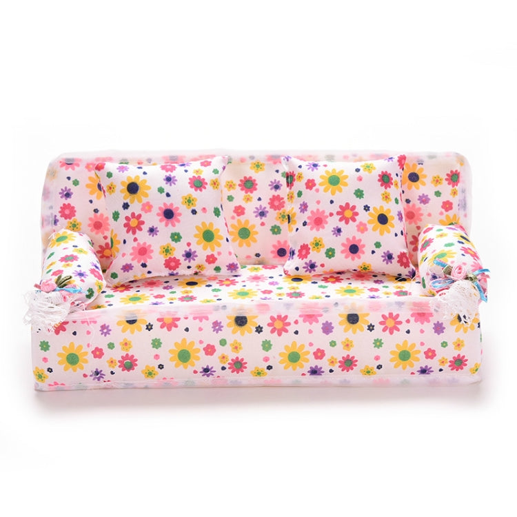 Mini Furniture Flower Sofa 20cm Couch +2 Cushions for Doll House Accessories