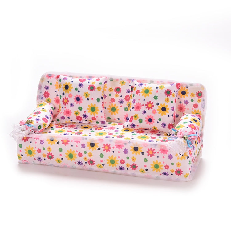 Mini Furniture Flower Sofa 20cm Couch +2 Cushions for Doll House Accessories
