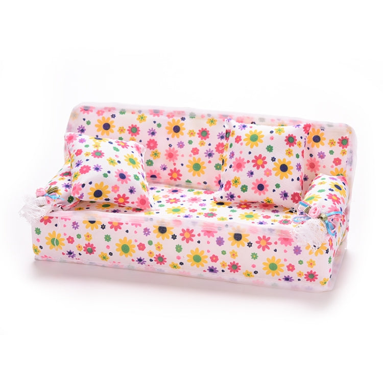 Mini Furniture Flower Sofa 20cm Couch +2 Cushions for Doll House Accessories