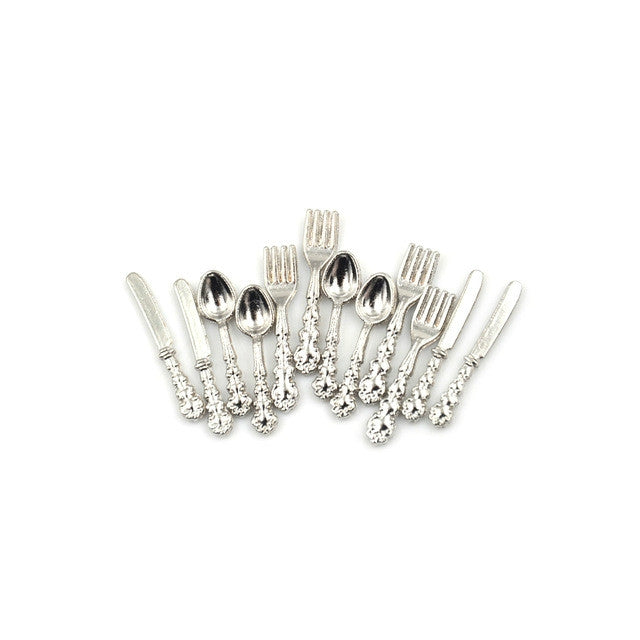12 PCS / Set Simulation Kitchen Food Furniture Toys Dollhouse Miniature Accessories 1:12 Fork Knife Soup Spoon Tableware