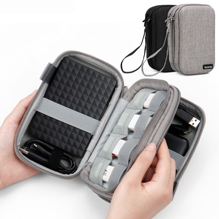 Baona BN-F027 Double-Layer Mobile Hard Disk Storage Bag EVA Hard Shell Hard Disk Protective Cover, Gray, Black