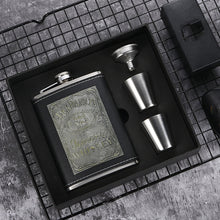 Load image into Gallery viewer, Portable Stainless Steel Hip Flask Set With Wine Glass Funnel, Style:, 8OZ New Jack Patch Core, 8OZ Old Jack Patch Core, 8OZ Old Man Patch Core, 8OZ Yellow Floral Pattern Core, 7OZ Black Leather Jack Gray, 7OZ Yellow Leather Jack Old Man Gray          ...