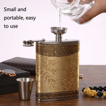 Load image into Gallery viewer, Portable Stainless Steel Hip Flask Set With Wine Glass Funnel, Style:, 8OZ New Jack Patch Core, 8OZ Old Jack Patch Core, 8OZ Old Man Patch Core, 8OZ Yellow Floral Pattern Core, 7OZ Black Leather Jack Gray, 7OZ Yellow Leather Jack Old Man Gray          ...