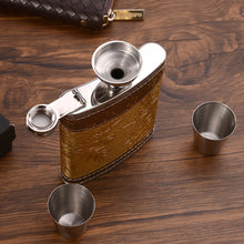 Load image into Gallery viewer, Portable Stainless Steel Hip Flask Set With Wine Glass Funnel, Style:, 8OZ New Jack Patch Core, 8OZ Old Jack Patch Core, 8OZ Old Man Patch Core, 8OZ Yellow Floral Pattern Core, 7OZ Black Leather Jack Gray, 7OZ Yellow Leather Jack Old Man Gray          ...