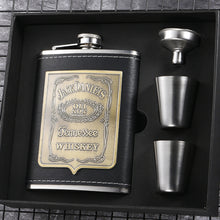 Load image into Gallery viewer, Portable Stainless Steel Hip Flask Set With Wine Glass Funnel, Style:, 8OZ New Jack Patch Core, 8OZ Old Jack Patch Core, 8OZ Old Man Patch Core, 8OZ Yellow Floral Pattern Core, 7OZ Black Leather Jack Gray, 7OZ Yellow Leather Jack Old Man Gray          ...