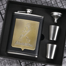Load image into Gallery viewer, Portable Stainless Steel Hip Flask Set With Wine Glass Funnel, Style:, 8OZ New Jack Patch Core, 8OZ Old Jack Patch Core, 8OZ Old Man Patch Core, 8OZ Yellow Floral Pattern Core, 7OZ Black Leather Jack Gray, 7OZ Yellow Leather Jack Old Man Gray          ...