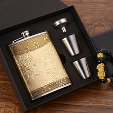 Load image into Gallery viewer, Portable Stainless Steel Hip Flask Set With Wine Glass Funnel, Style:, 8OZ New Jack Patch Core, 8OZ Old Jack Patch Core, 8OZ Old Man Patch Core, 8OZ Yellow Floral Pattern Core, 7OZ Black Leather Jack Gray, 7OZ Yellow Leather Jack Old Man Gray          ...