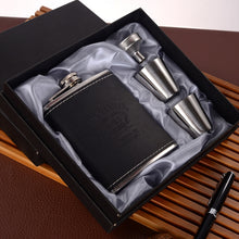Load image into Gallery viewer, Portable Stainless Steel Hip Flask Set With Wine Glass Funnel, Style:, 8OZ New Jack Patch Core, 8OZ Old Jack Patch Core, 8OZ Old Man Patch Core, 8OZ Yellow Floral Pattern Core, 7OZ Black Leather Jack Gray, 7OZ Yellow Leather Jack Old Man Gray          ...