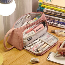 Load image into Gallery viewer, Angoo Student Large-Capacity Stationery Bag Portable Gift Cosmetic Bag, Black Corduroy, Grass Green  Corduroy, Bean Pink Corduroy, FD Snow, FD Light Pink