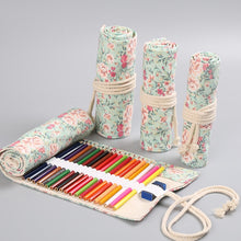 Load image into Gallery viewer, Small Floral Canvas Handmade Pen Curtain Sketch Color Pencil Roll Pen Bag Storage Stationery Box, 12 Holes, 24 Holes, 36  Holes, 48  Holes, 72  Holes