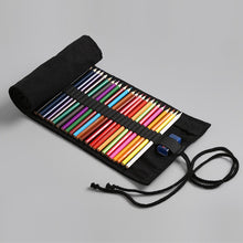 Load image into Gallery viewer, 12 Holes Pure Black Handmade Canvas Roll Pen Bag Large Capacity Boy And Girl Sketch Color Pencil Curtain, 12 Holes, 24 Holes, 36  Holes, 48  Holesk, 72 Holes, 108 Holes