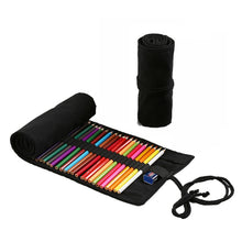 Load image into Gallery viewer, 12 Holes Pure Black Handmade Canvas Roll Pen Bag Large Capacity Boy And Girl Sketch Color Pencil Curtain, 12 Holes, 24 Holes, 36  Holes, 48  Holesk, 72 Holes, 108 Holes