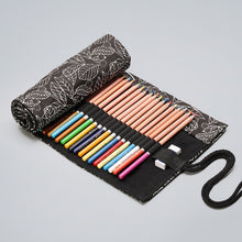 Load image into Gallery viewer, 12 Holes Black Leaf Canvas Printing Pen Curtain Large Capacity Roll Pen Bag Sketch Color Lead Pen Bag, 12 Holes, 24 Holes, 36  Holes, 48  Holes, 72 Holes