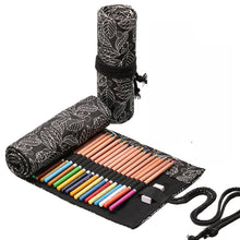 Load image into Gallery viewer, 12 Holes Black Leaf Canvas Printing Pen Curtain Large Capacity Roll Pen Bag Sketch Color Lead Pen Bag, 12 Holes, 24 Holes, 36  Holes, 48  Holes, 72 Holes